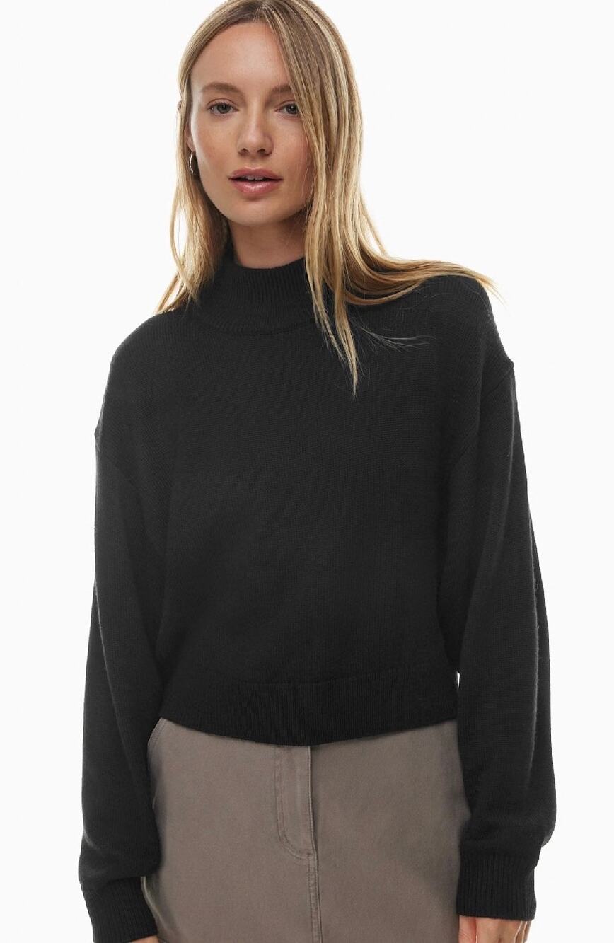 Aritzia Wilfred Free Harper Chunky Merino Wool Cropped Sweater Black Sz S